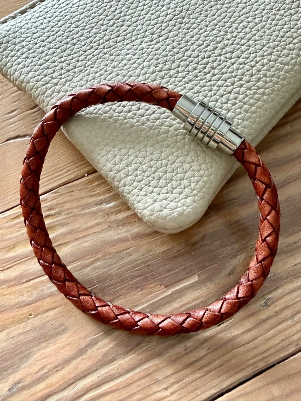 NEW Mens Bracelet Leather Braided 6mm Steel Magnetic Closure 8.5